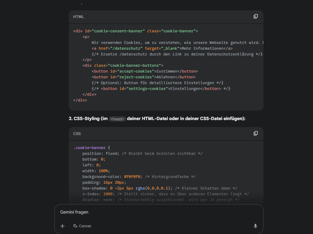 sourcecode vom cookie-Banner