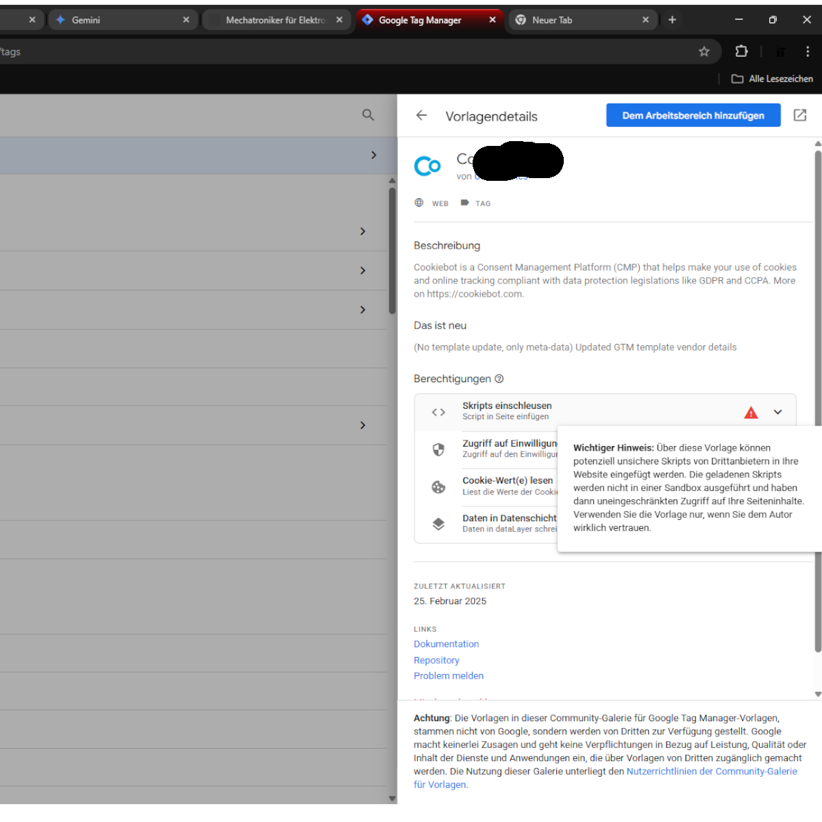 Screenshot von cookie-banner-template